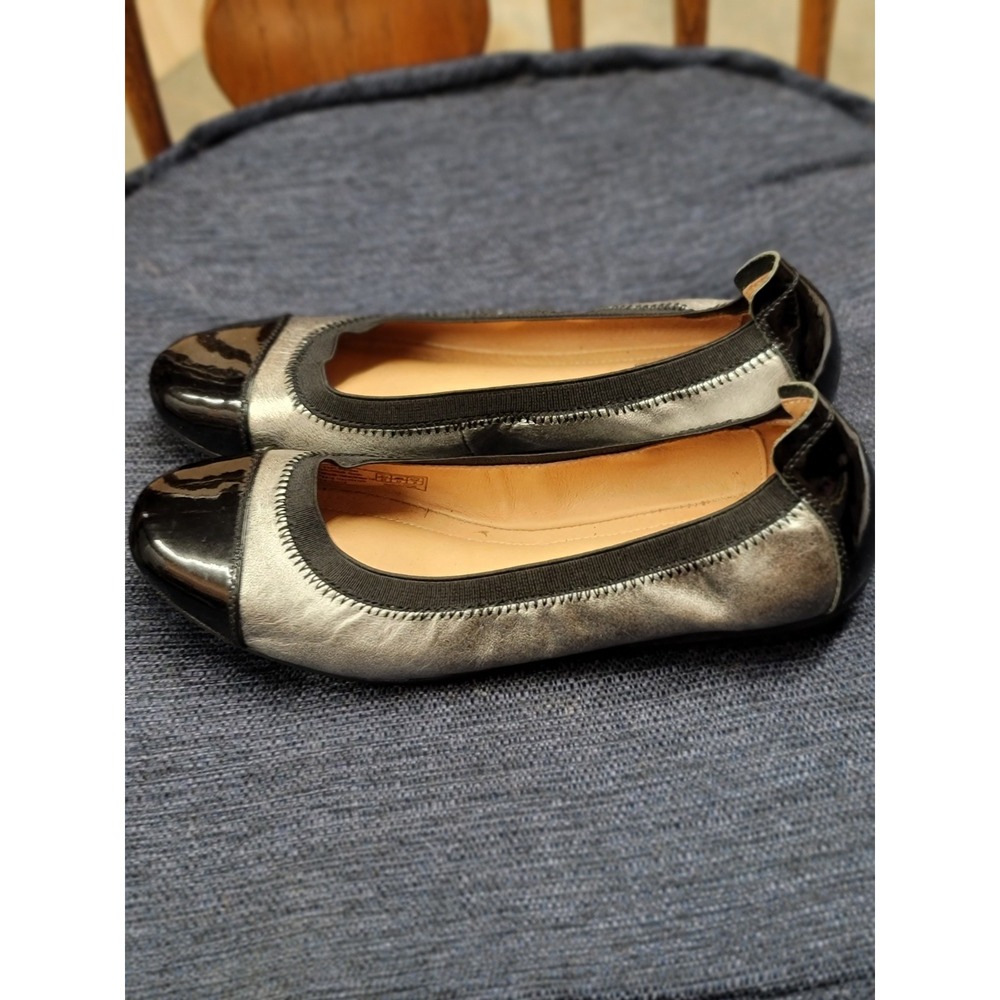Women's Josef Seibel Pippa Black and Silver‎ Cap Toe Ballet Flats Size 5.5
